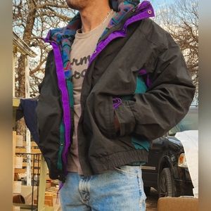 Vintage Mens Columbia Ski Jacket Retro Sportsman Purple Black Turquoise Large